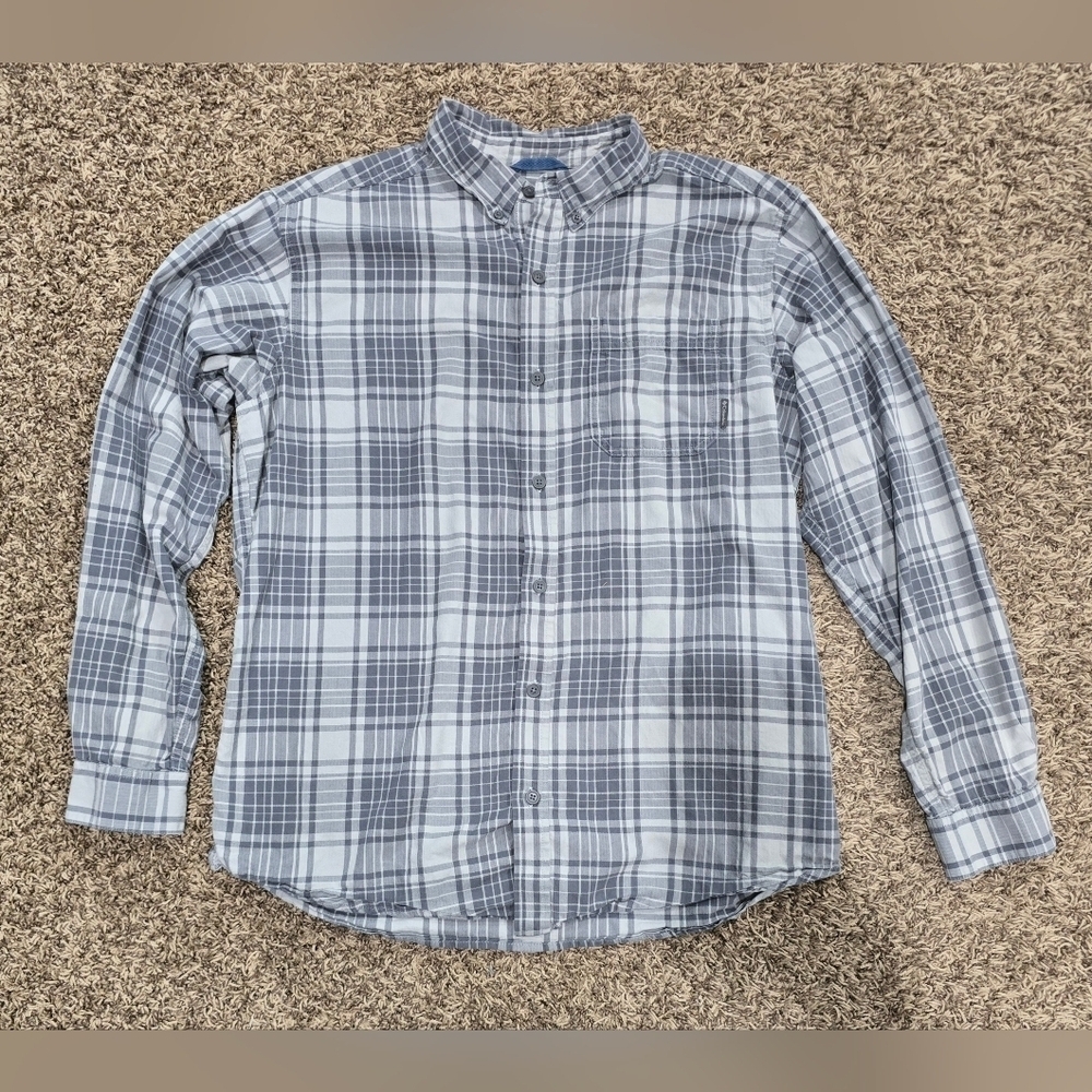 Columbia Sportswear Men L Gray Plaid Shirt Long Sleeve Button Down
